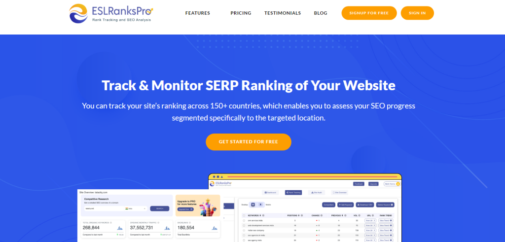 ESL Ranks Pro monitor a website's SERP rating and backlink analysis 