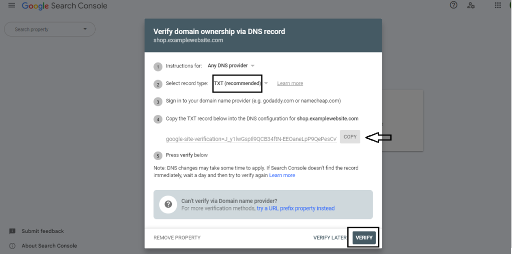 Authorization in google search console