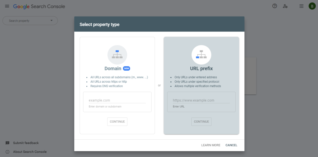 URL-prefix property in Search Console