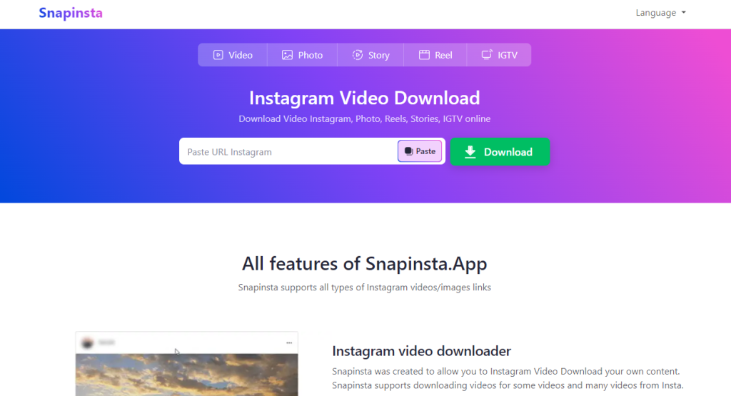 Snap Insta allows you to download Instagram photos, videos, reels and IGTV series