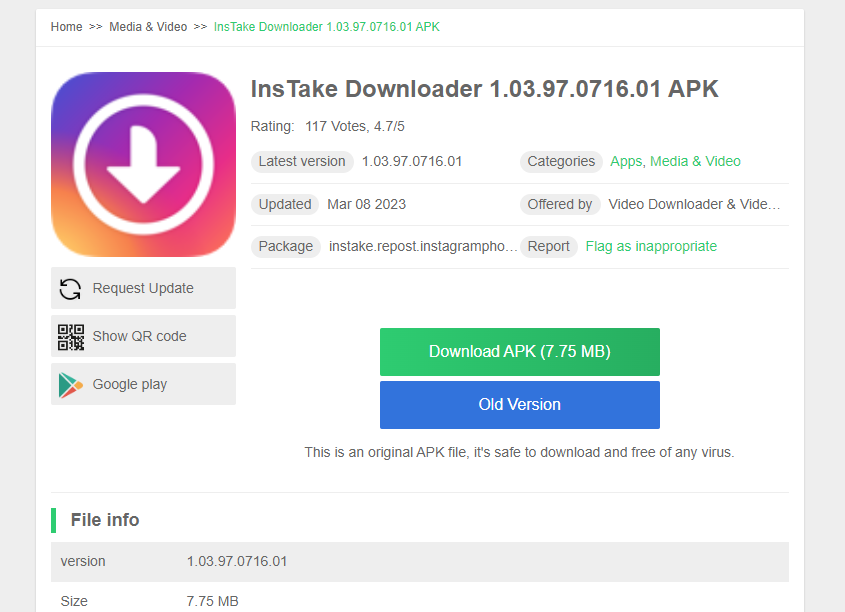 Instake downloader is straightforward and responsive app 