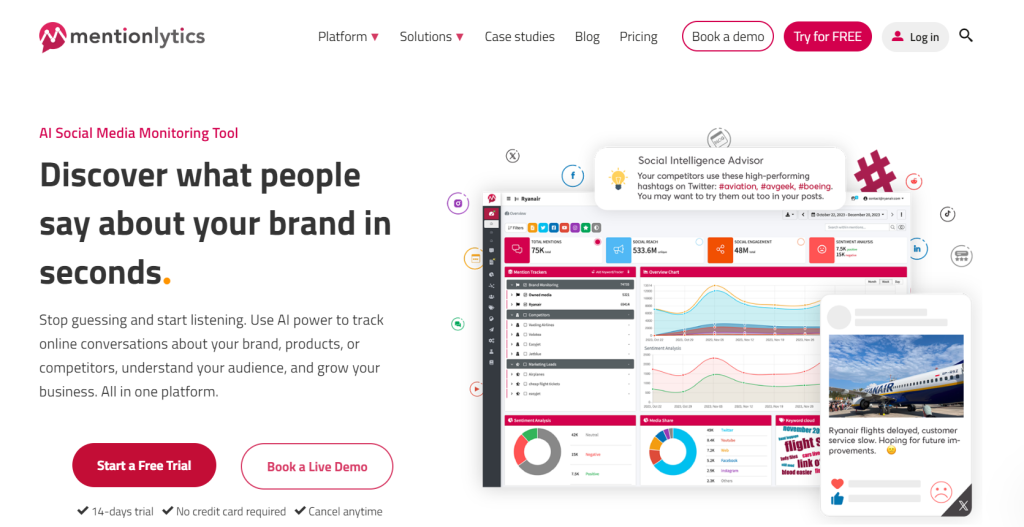 Mentionlytics wen and social media monitoring tool.