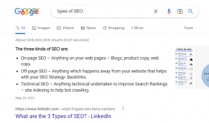 search result for - types of SEO